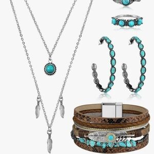 Kohl's Turquoise and Silver Feather Necklace Set